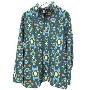 Sport Savvy Fleece Pullover Plus Size 2X Green Print 1/4 Zip Mockneck NWOT